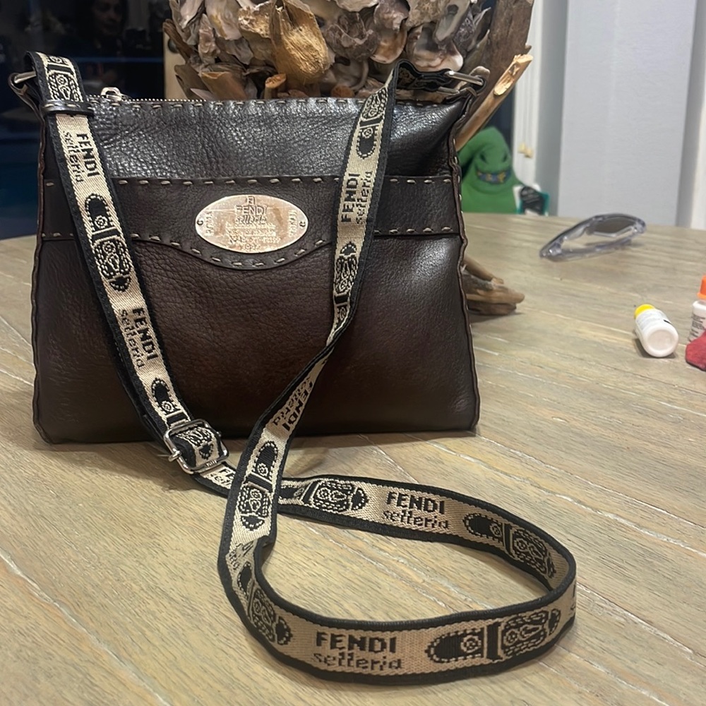 Fendi Shoulder Bag Cross Bag Brown Leather made in Italy